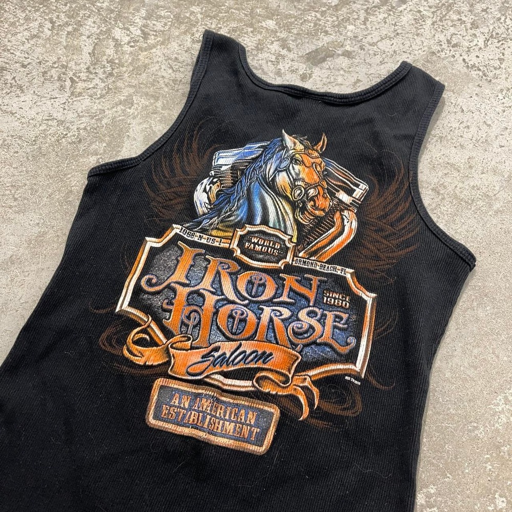 Vintage Iron Horse Saloon Biker Tank Top Womens Large Black Y2K Grunge LAT